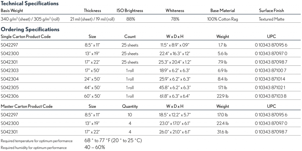 EPSON Cold Press Natural specs