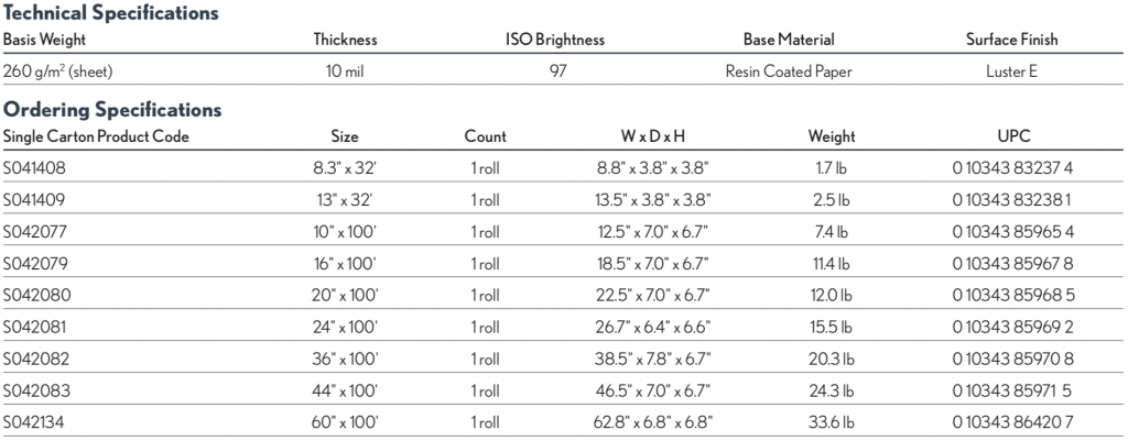 EPSON Premium Luster Photo Paper (260) specs